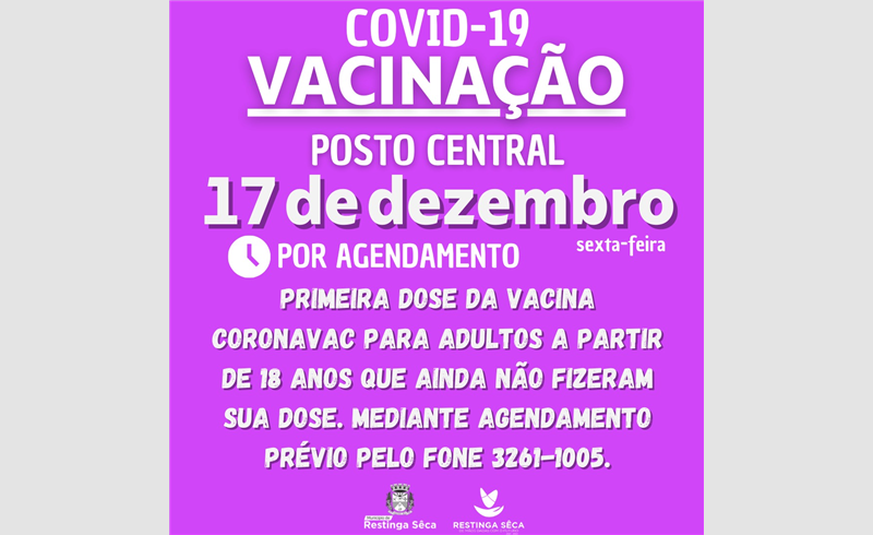 Agendamento da primeira dose da vacina contra a Covid-19 para adultos a partir de 18 anos 