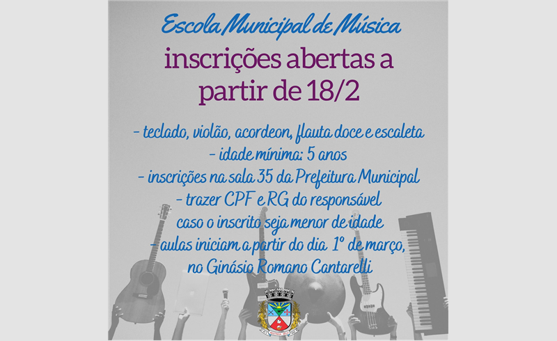 Aberta as inscrições para a Escola Municipal de Música