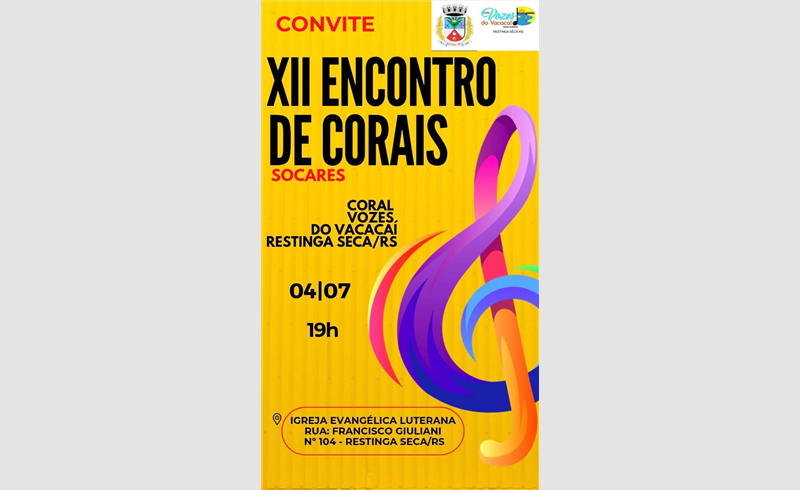 XII Encontro de Corais reunirá oito grupos em Restinga Sêca neste sábado