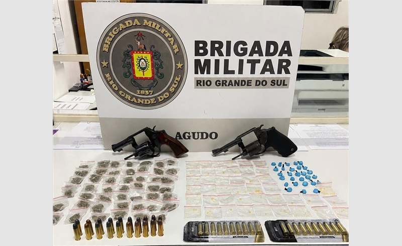 Brigada Militar prende homem por tráfico de drogas e porte ilegal de armas em Agudo