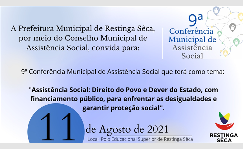 IX Conferência Municipal de Assistência Social será no dia 11 de agosto