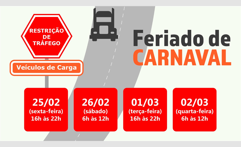 Caminhões têm restrição de tráfego no feriado de Carnaval 