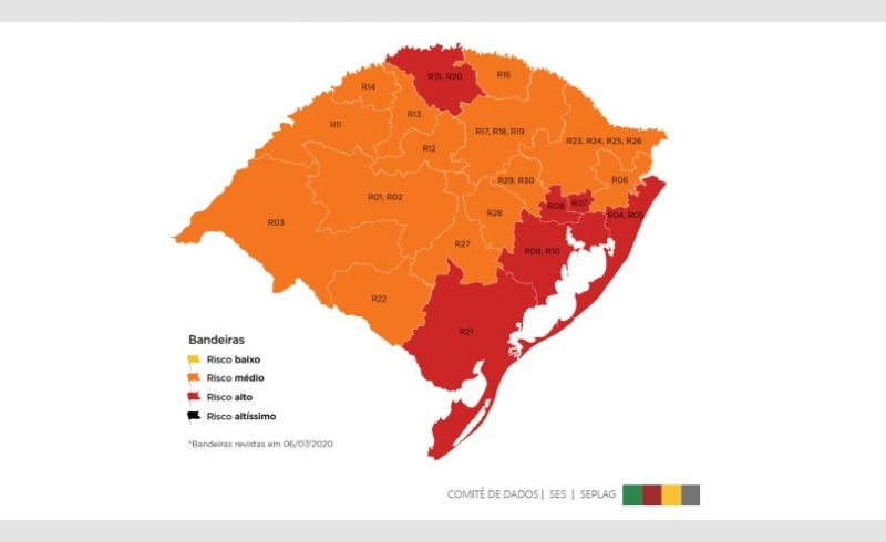 Mapa da nona semana do Distanciamento Controlado fica com seis regiões em vermelho