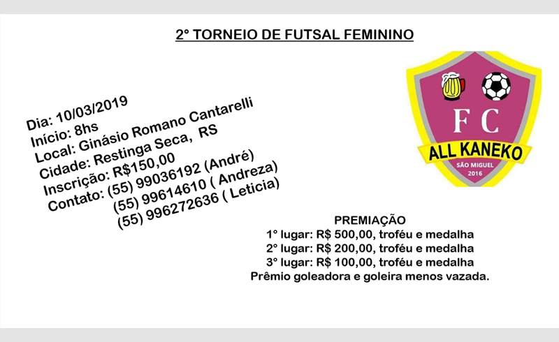 All Kaneko promove 2° Torneio de Futsal Feminino em março