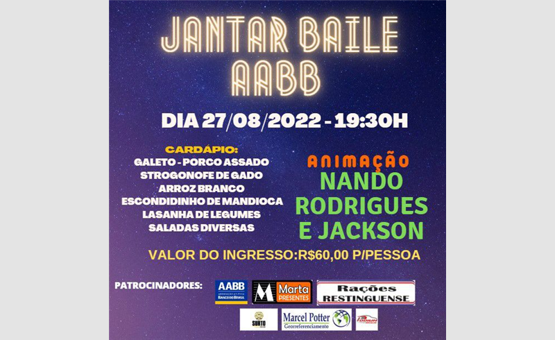 Jantar Baile com animação do cantor Nando Rodrigues promete agitar a noite deste sábado em Restinga Sêca