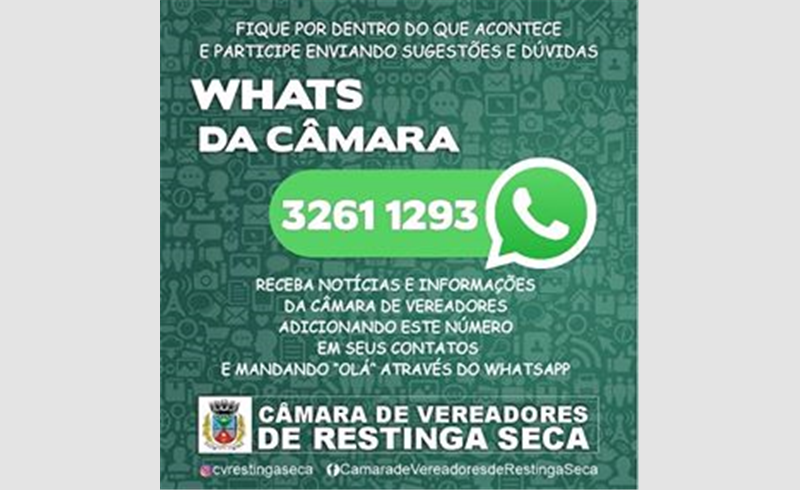 Câmara Municipal lança canal no WhatsApp
