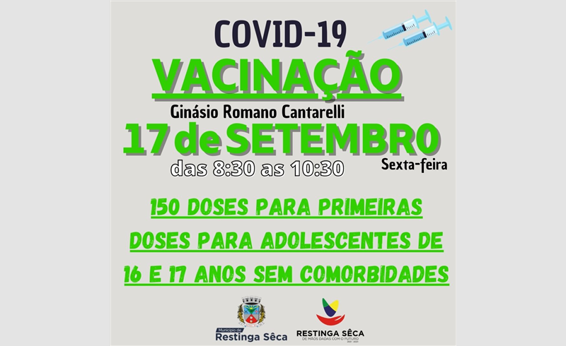 Vacinação contra a covid-19 para adolescentes de 16 e 17 anos sem comorbidades 