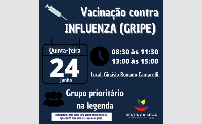 Vacinação contra INFLUENZA (GRIPE) na quinta-feira (24)