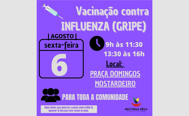 Vacinação contra gripe na Praça Domingos Mostardeiro nesta sexta-feira 