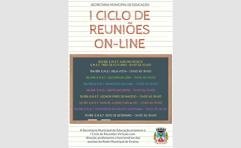 Secretaria Municipal de Educação de Restinga Sêca promoverá o I Ciclo de Reuniões Virtuais