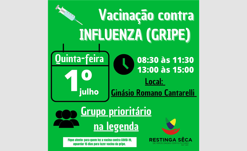 Amanhã é dia de vacinação contra INFLUENZA (GRIPE) 
