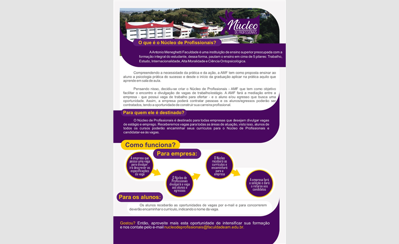 AMF cria Núcleo de Profissionais para facilitar o encontro e divulgação de vagas de trabalho/estágio
