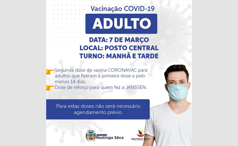 Cronograma de vacinação contra a Covid-19 da próxima semana em Restinga Sêca