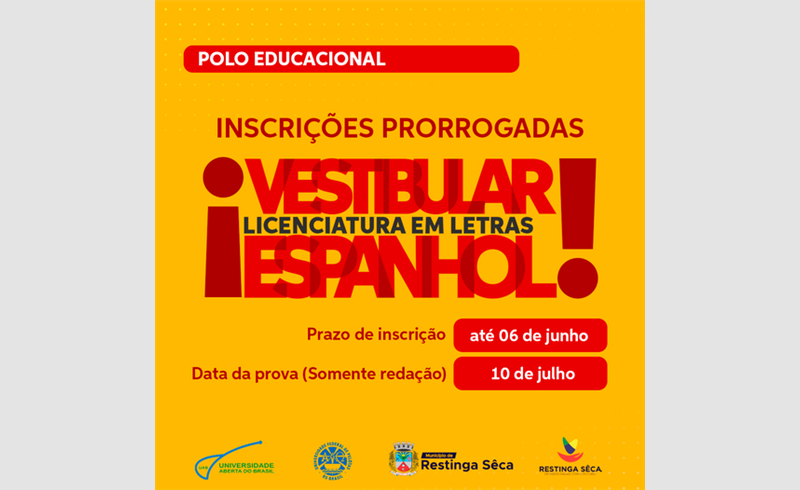 Inscrições para o Vestibular de Letras Espanhol do Polo Educacional São prorrogadas até dia 06 de junho