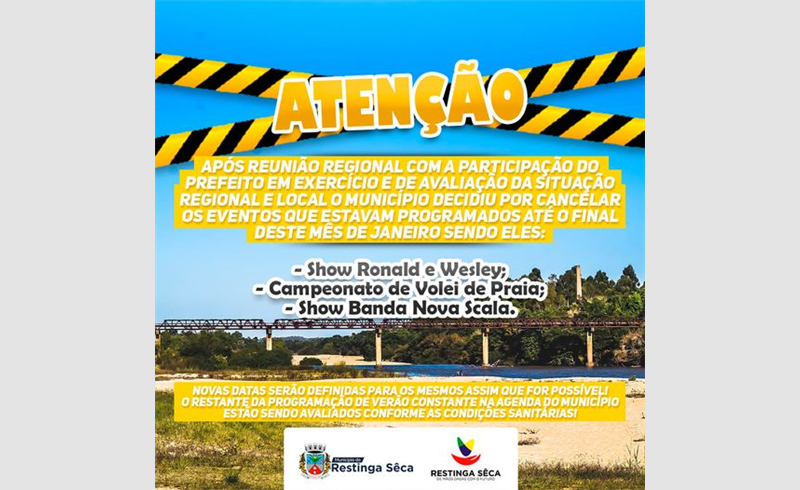 Prefeitura de Restinga Sêca cancela eventos no Balneário das Tunas agendados para janeiro