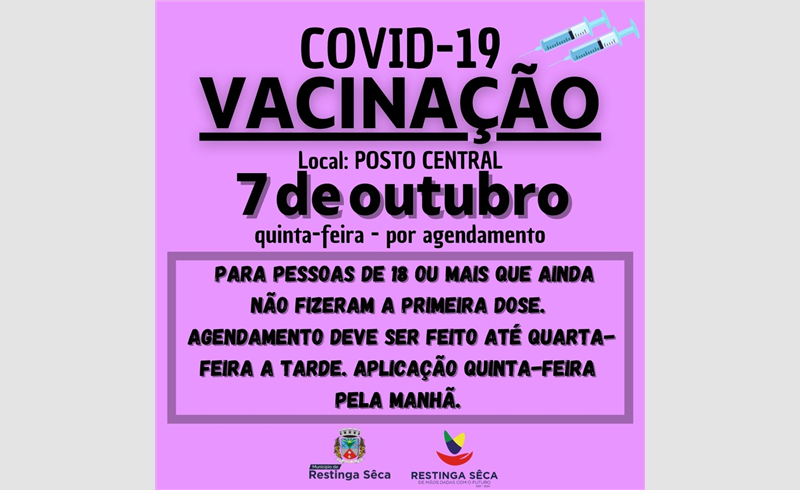 Vacinação contra Covid-19 para pessoas com 18 anos ou mais que ainda não tomaram a primeira dose