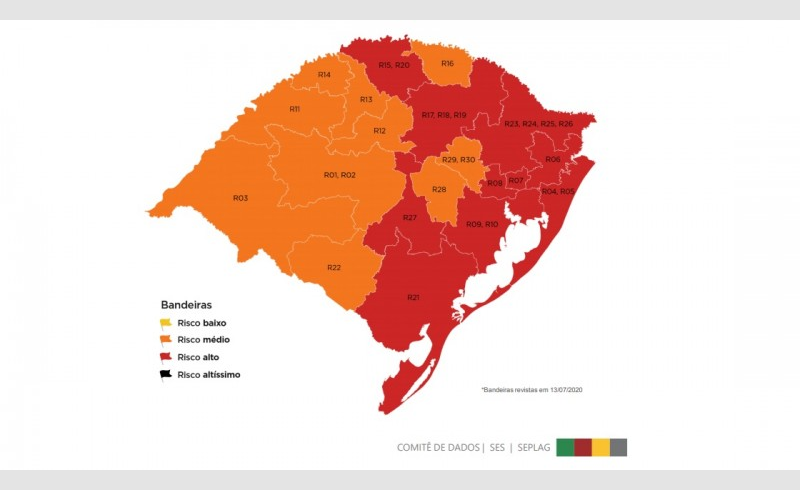 Mapa definitivo da décima rodada do Distanciamento Controlado tem 10 regiões em vermelho
