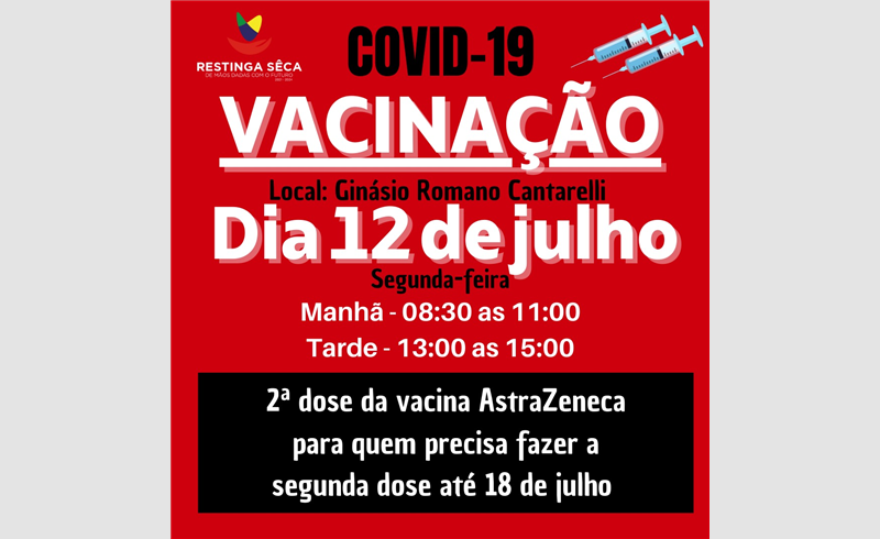 Vacinação segunda dose contra a Covid-19 na semana que vem e Influenza na sexta-feira 09) no Ginásio Romano Cantarelli  