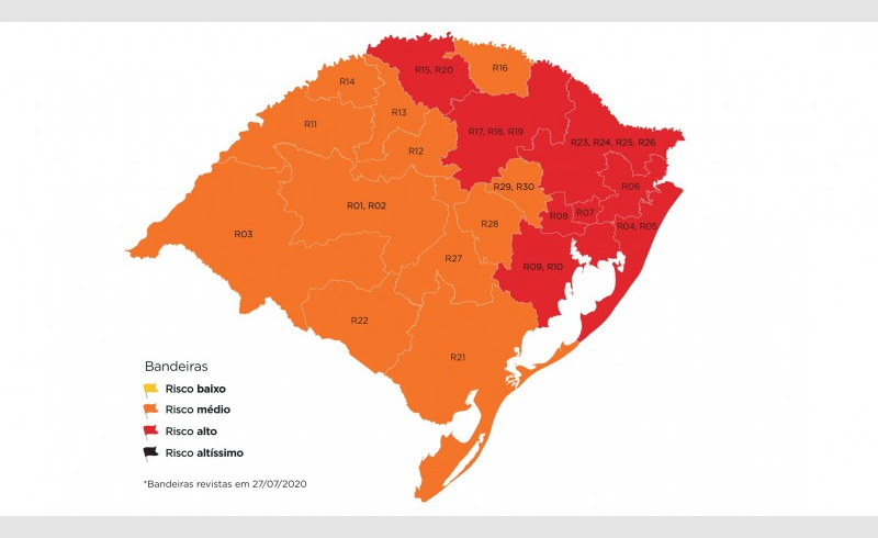 RS permanece com oito regiões em vermelho no mapa definitivo da 12ª rodada do Distanciamento Controlado