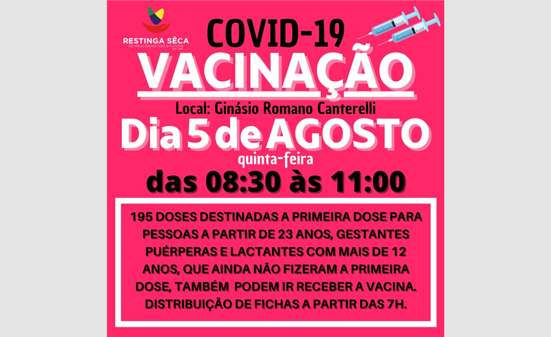 Vacinação  contra a Influenza (Gripe) na quarta(4) e contra COVID-19 na quinta(5)