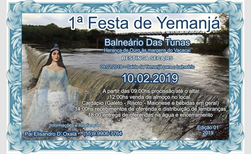 1ª Festa de Yemanjá é neste domingo nas Tunas