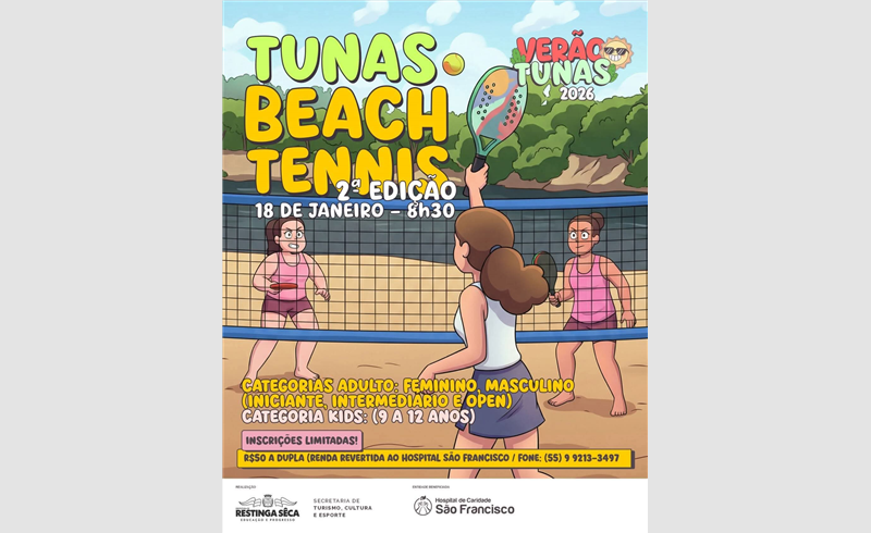 Tunas Beach Tennis 2026 promete movimentar o verão com competição ampliada e inclusão da categoria infantil