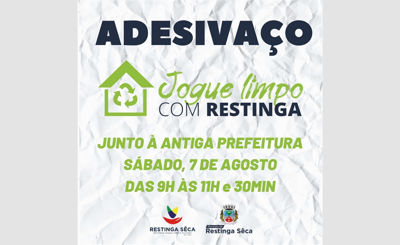 JOGUE LIMPO COM RESTINGA: adesivaço será no próximo sábado