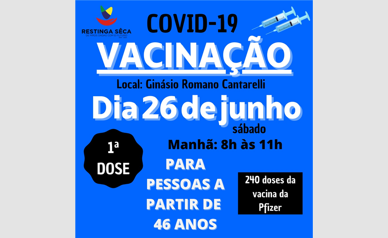 Vacinação contra COVID-19 para sábado (26) e segunda-feira-(28)