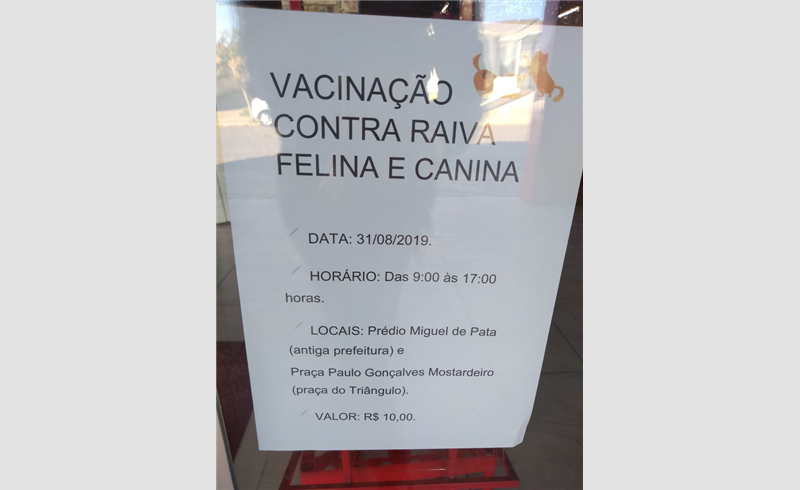 Campanha de vacina contra a raiva acontece sábado em Restinga Sêca