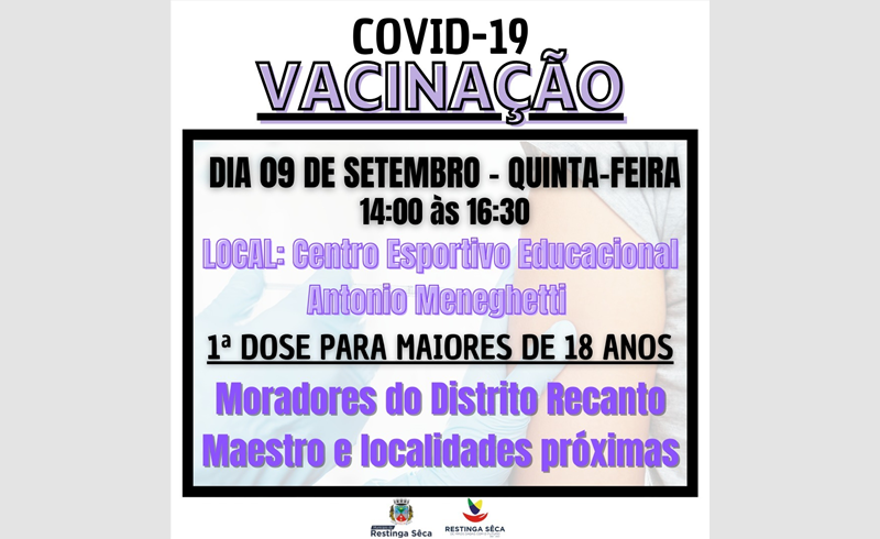 Vacinação contra a Covid-19 no Centro Esportivo  Educacional Antonio Meneghetti na próxima quinta-feira