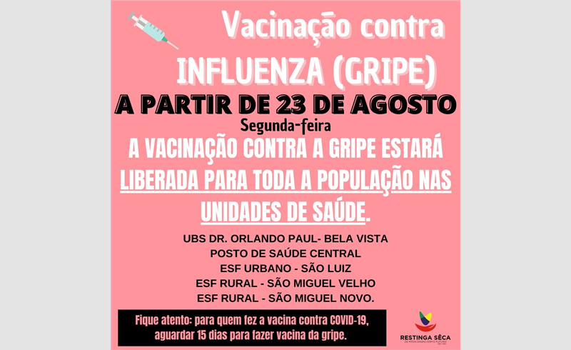 Vacinação contra Influenza (Gripe)) estará liberada para toda população nas UBS