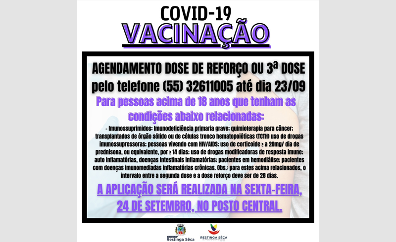 Dose de reforço para pessoas acima de 18 anos com comorbidades