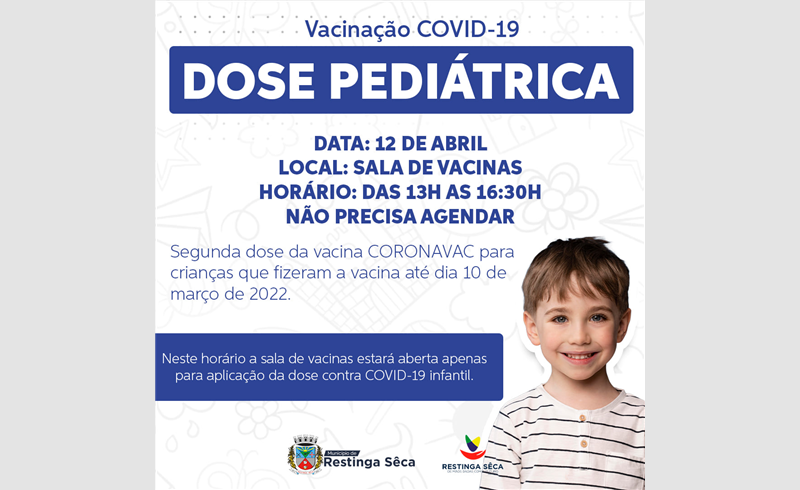 Cronograma de vacinação pediátrica contra a Covid-19 em Restinga Sêca