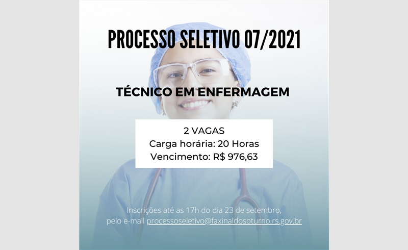 Prorrogadas as inscrições para o processo seletivo de técnico em enfermagem