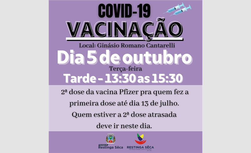 Segunda dose da Pfizer para quem se vacinou até dia 13 de julho