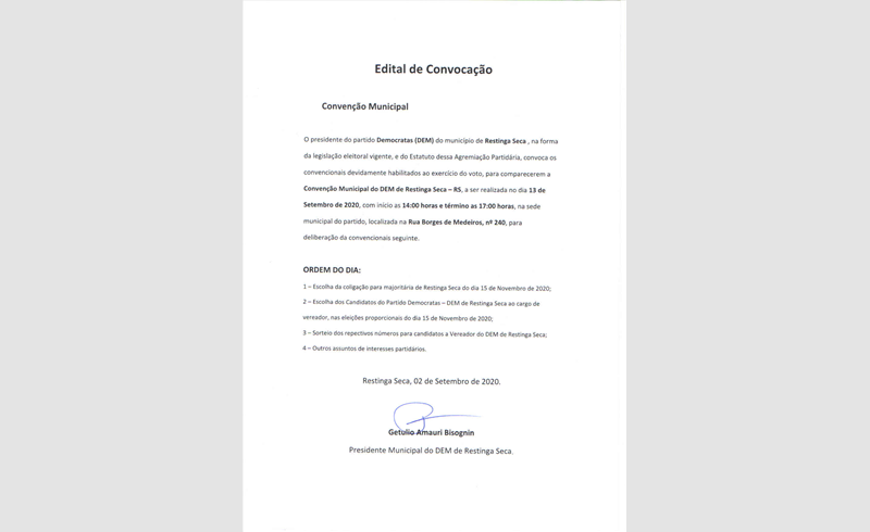 EDITAL DE CONVOCAÇÃO CONVENÇÃO MUNICIPAL - DEMOCRATAS  (DEM)