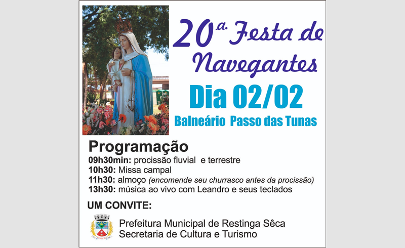 20° edição da tradicional Festa de Nossa Senhora dos Navegantes será no domingo