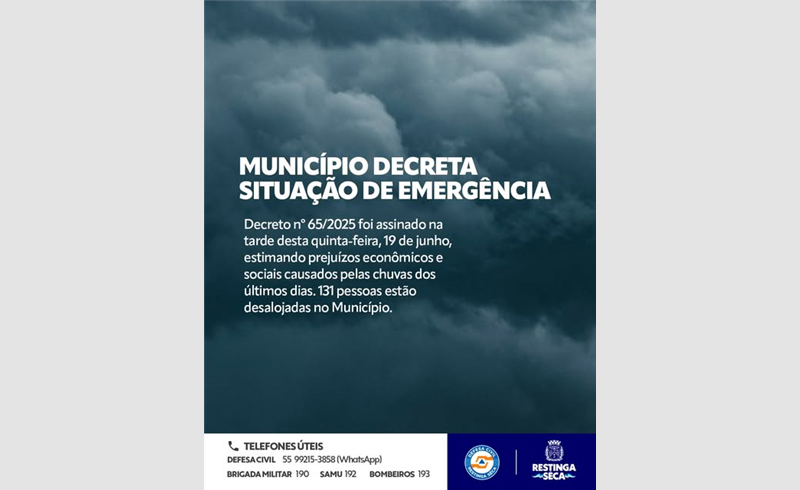 Município decreta situação de emergência