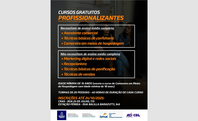 Prefeitura de Restinga Sêca oferece cursos profissionalizantes gratuitos