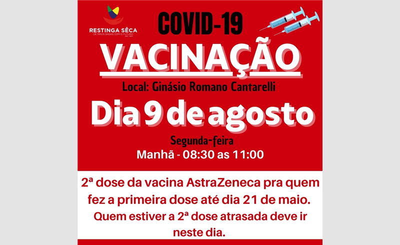 Calendário de vacinação contra a Covid-19 de 9 a 11 de agosto