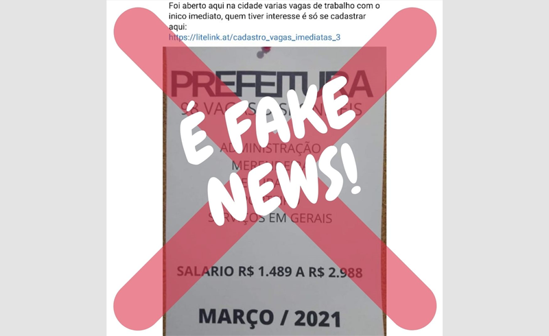 ATENÇÃO RESTINGUENSES!!! A informação de vagas de emprego na prefeitura que vem circulando nas redes sociais É FAKE NEWS!